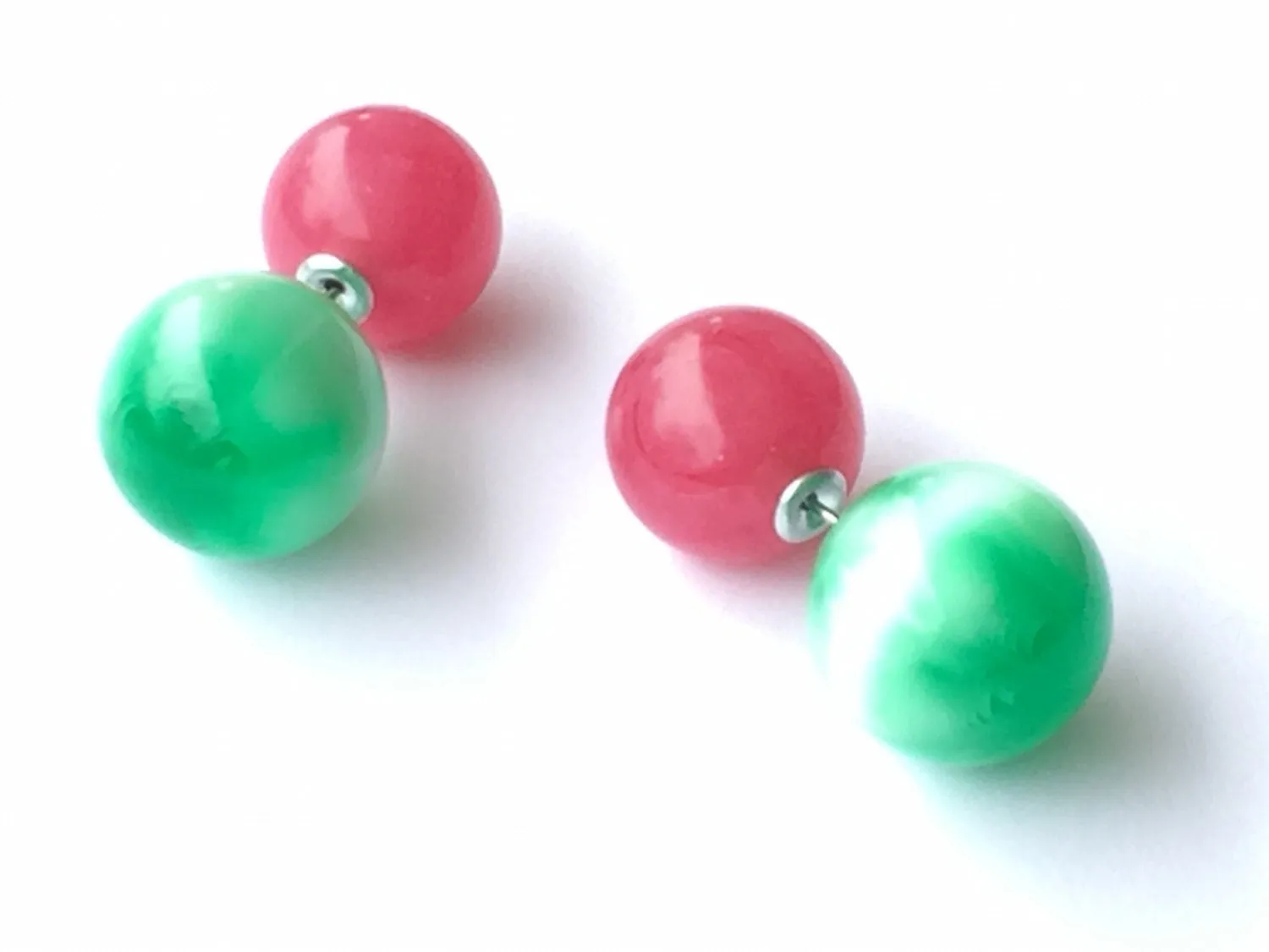 Pink and Kelly Green Moonglow Double Sided Earrings