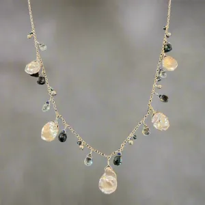 Pom Jewelry Keshi Peral, London Blue Topaz & Sky Blue Topaz Necklace in Sterling Silver-PN656