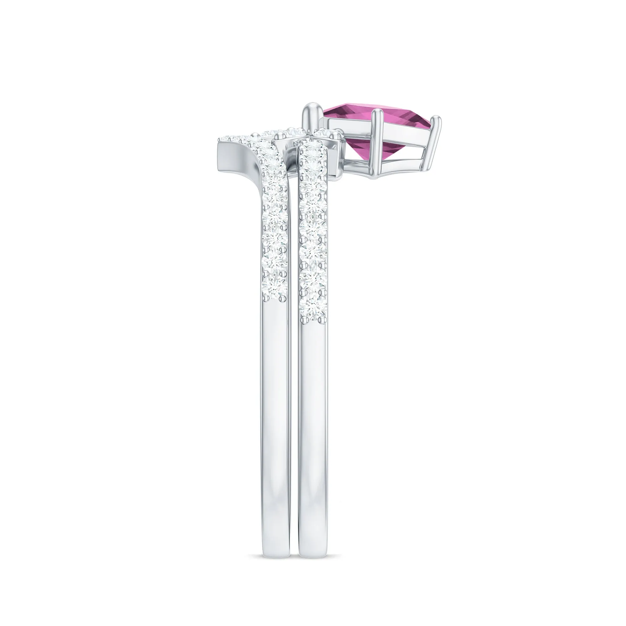 Princess Cut Pink tourmaline and Diamond Flower Ring Set