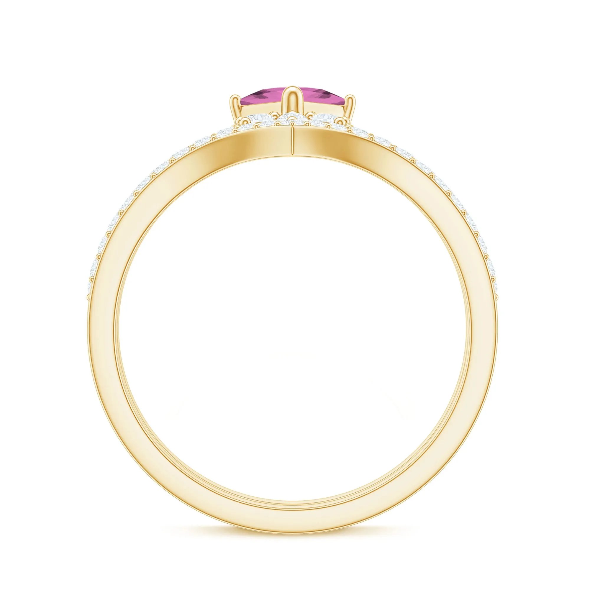 Princess Cut Pink tourmaline and Diamond Flower Ring Set