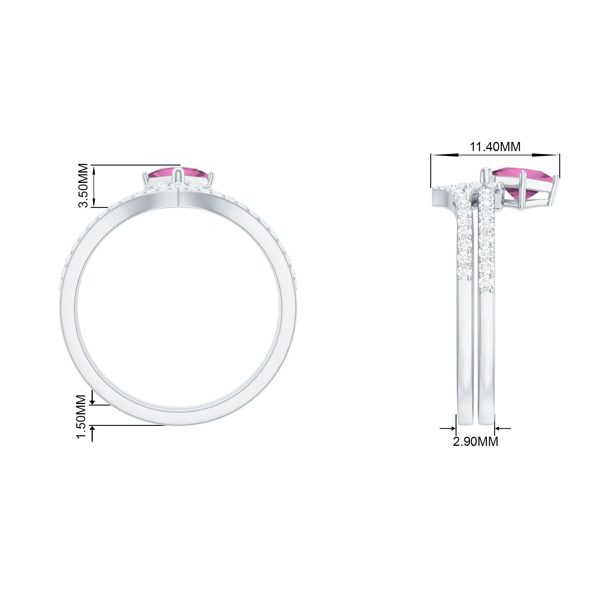 Princess Cut Pink tourmaline and Diamond Flower Ring Set