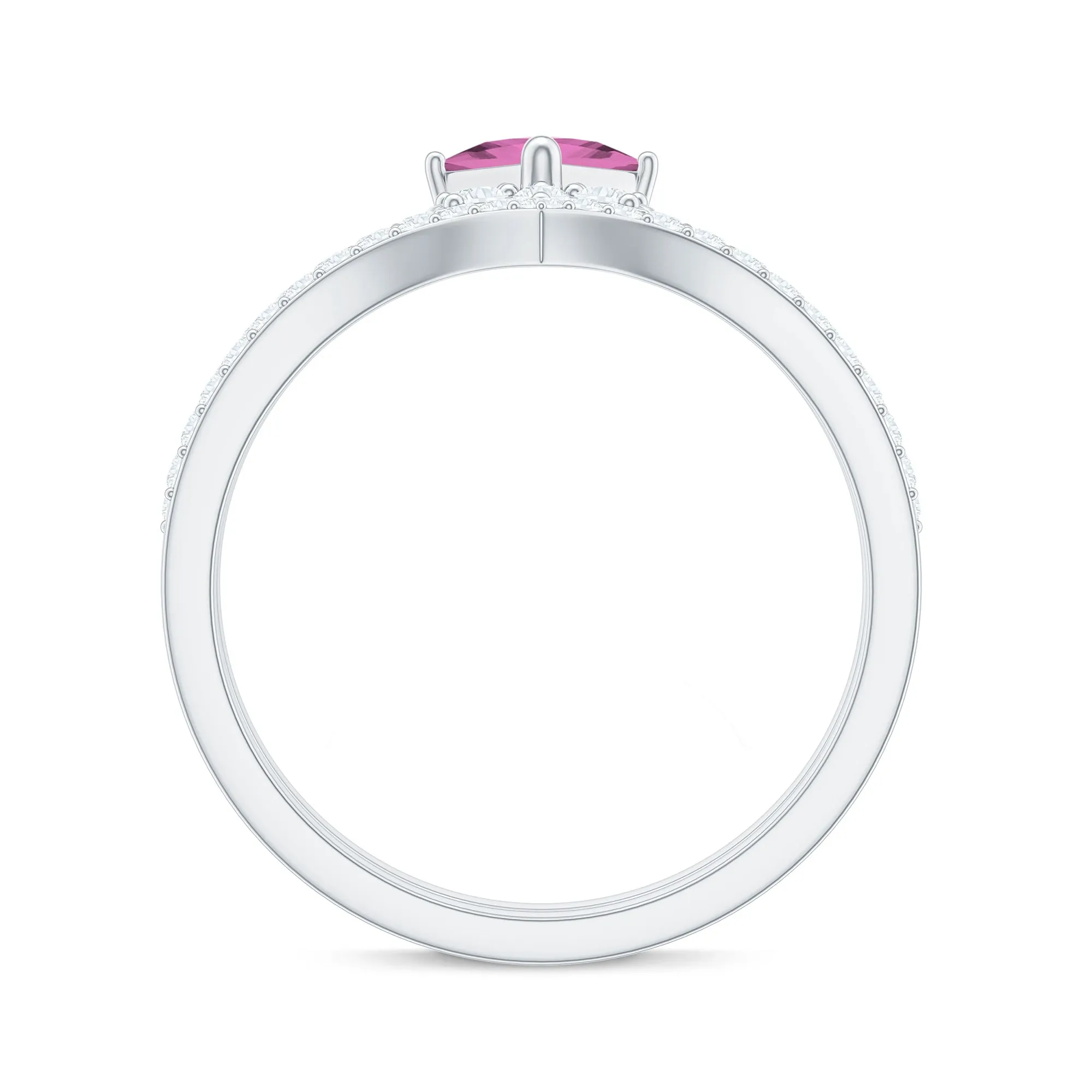 Princess Cut Pink tourmaline and Diamond Flower Ring Set
