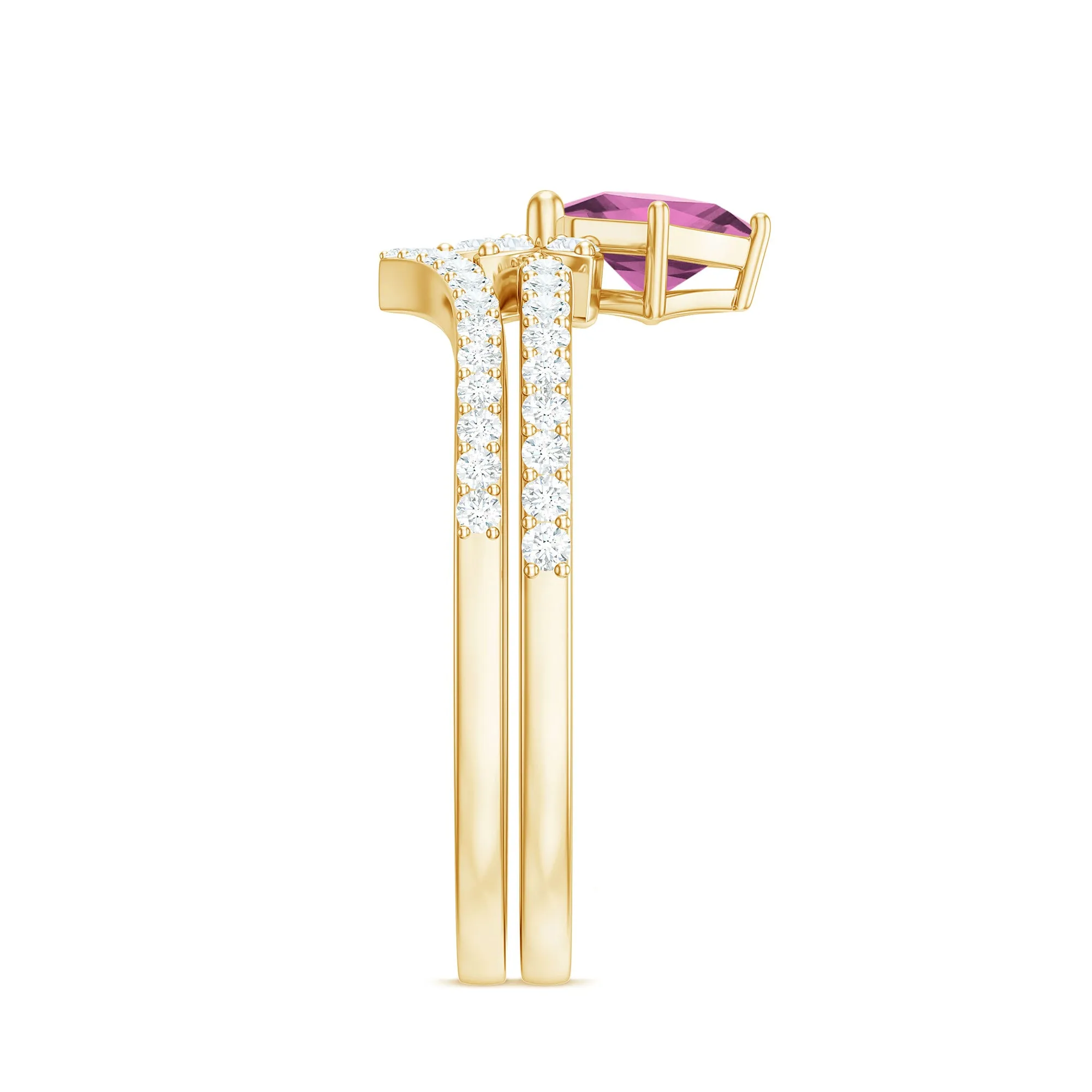 Princess Cut Pink tourmaline and Diamond Flower Ring Set