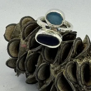 Raw amethyst & seaglass duo ring