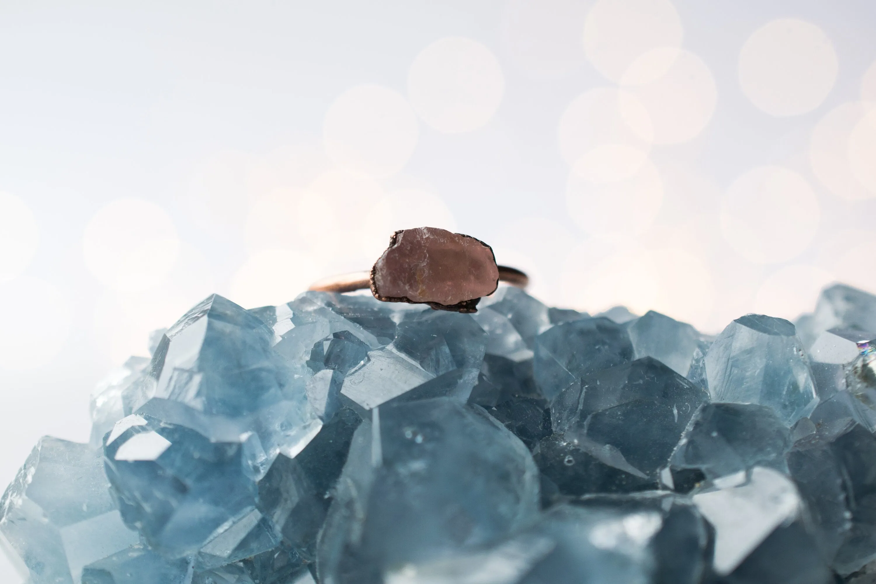 Raw Rose Quartz ring | Simple stone stacking ring