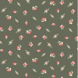 Regal Rose Mini Buds Dark Green Yardage