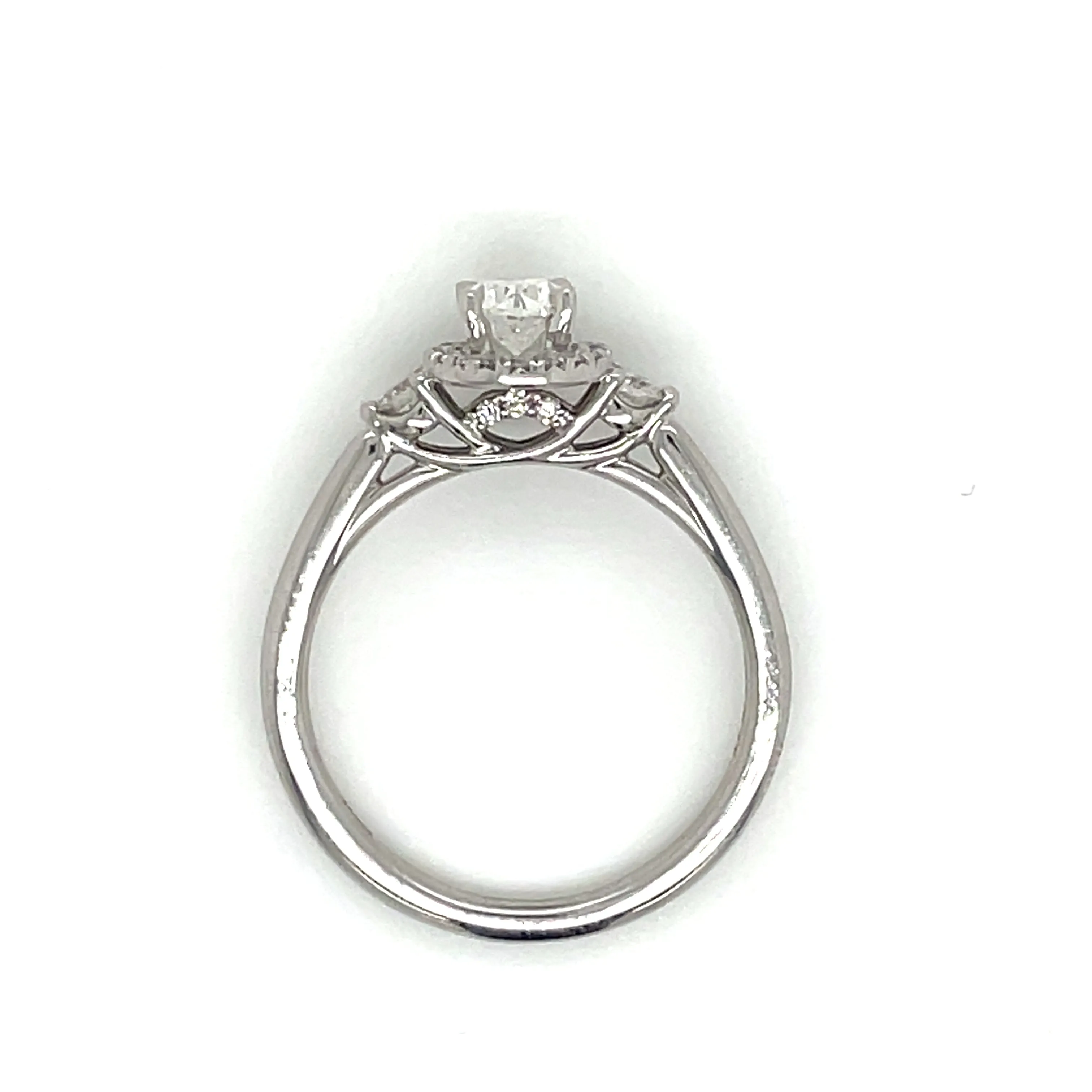 Remi - Platinum Natural 0.71ct Oval Halo Diamond Engagement Ring With Two Side Diamonds