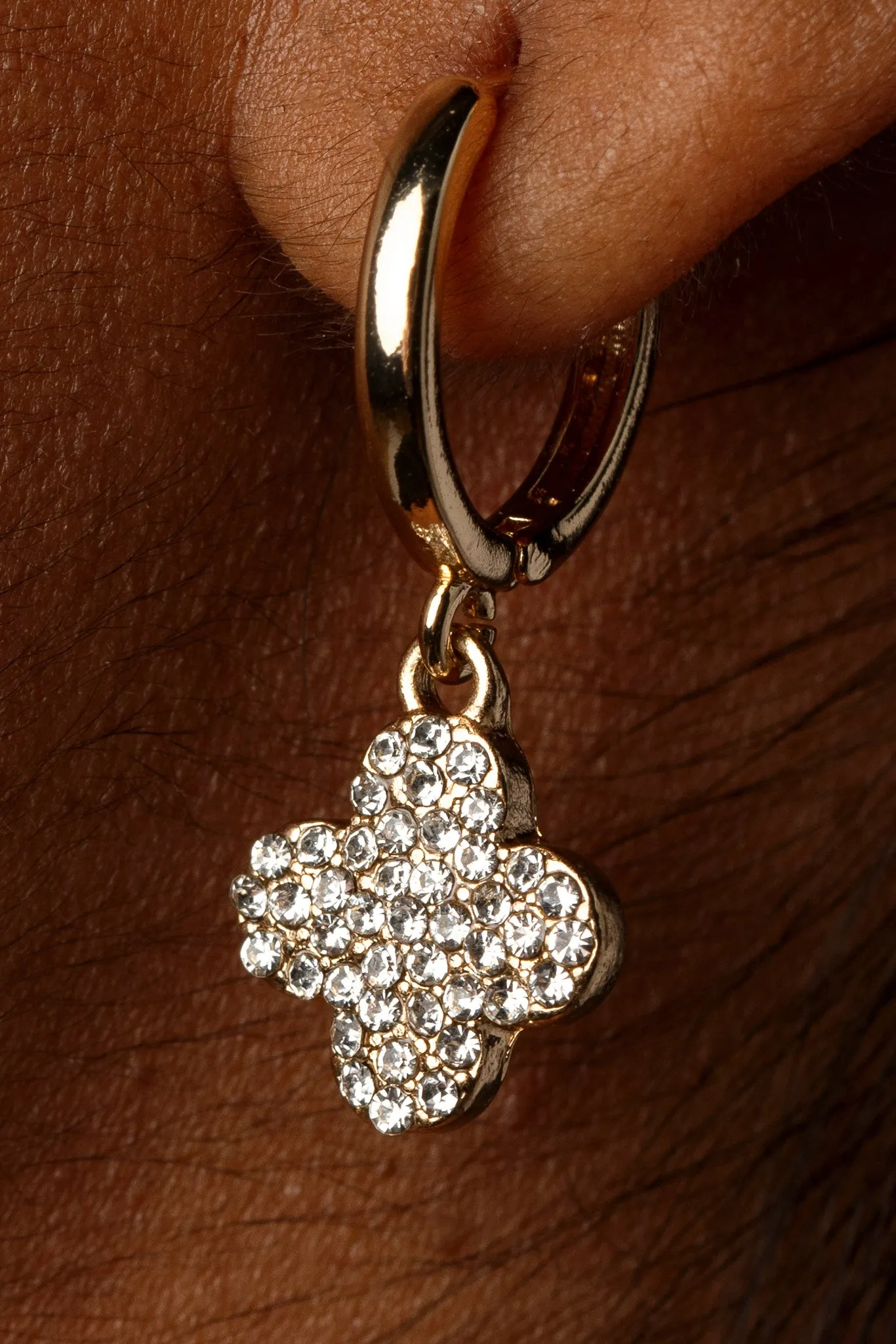 Rhinestone Clover Hoop Earrings