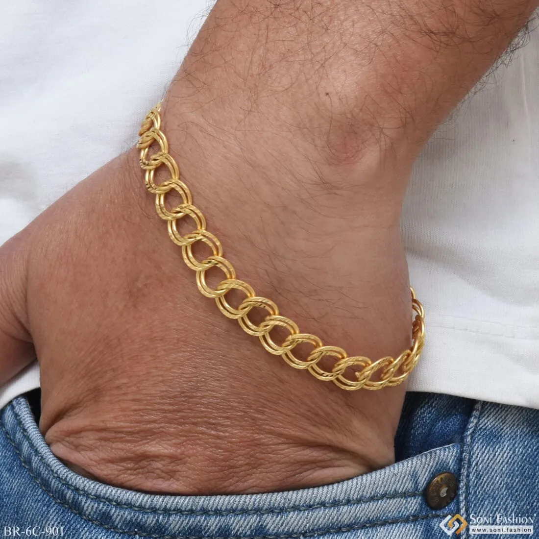 Ring Into Ring Fancy Design High-Quality Gold Plated Bracelet for Men - Style C901