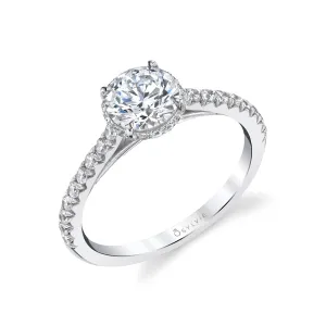 Round Cut Classic Hidden Halo Engagement Ring - Harmonie 18k Gold White