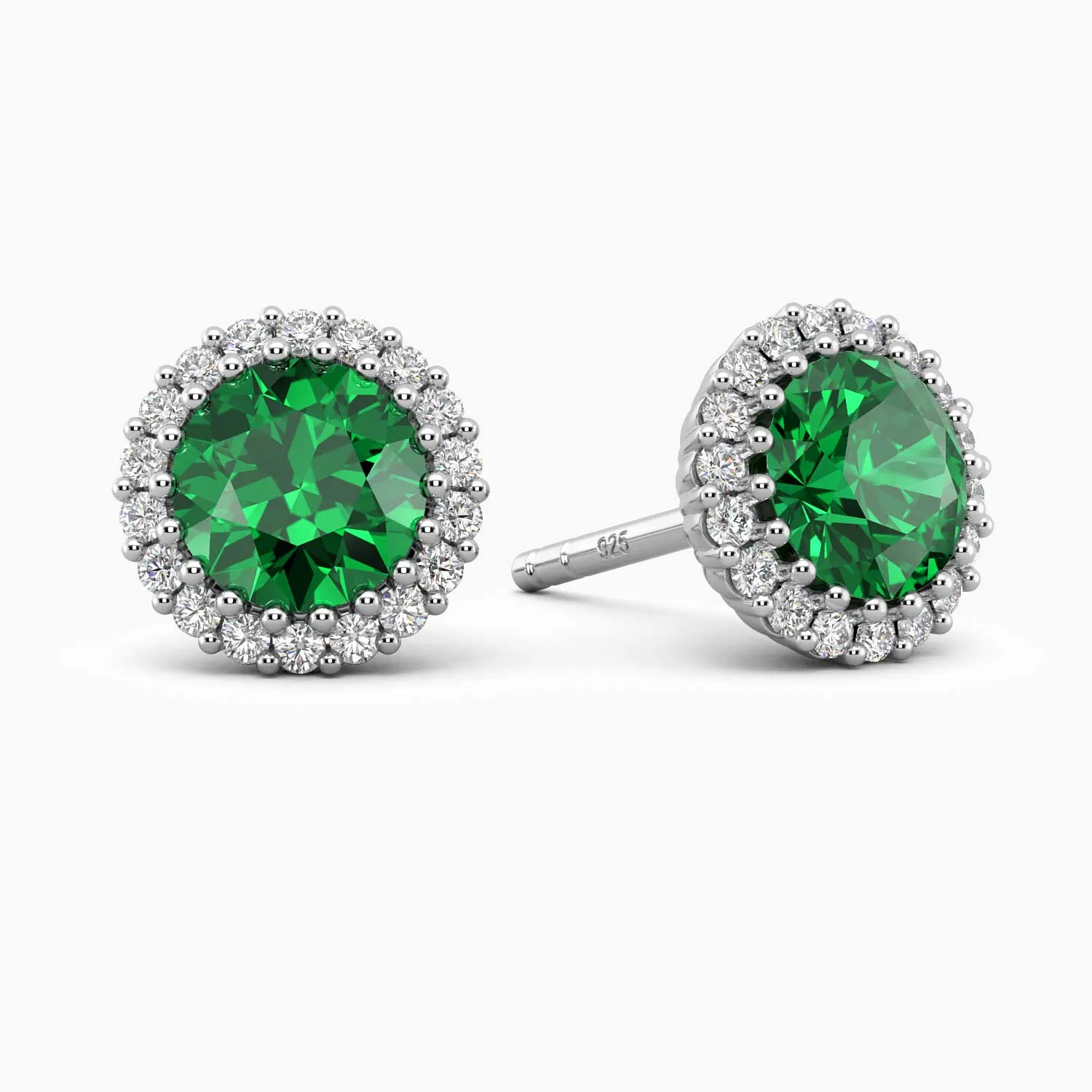 Round Emerald Halo Stud Earrings - Irosk ®