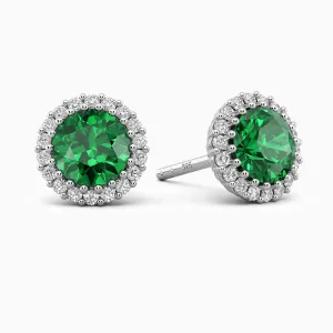 Round Emerald Halo Stud Earrings - Irosk ®