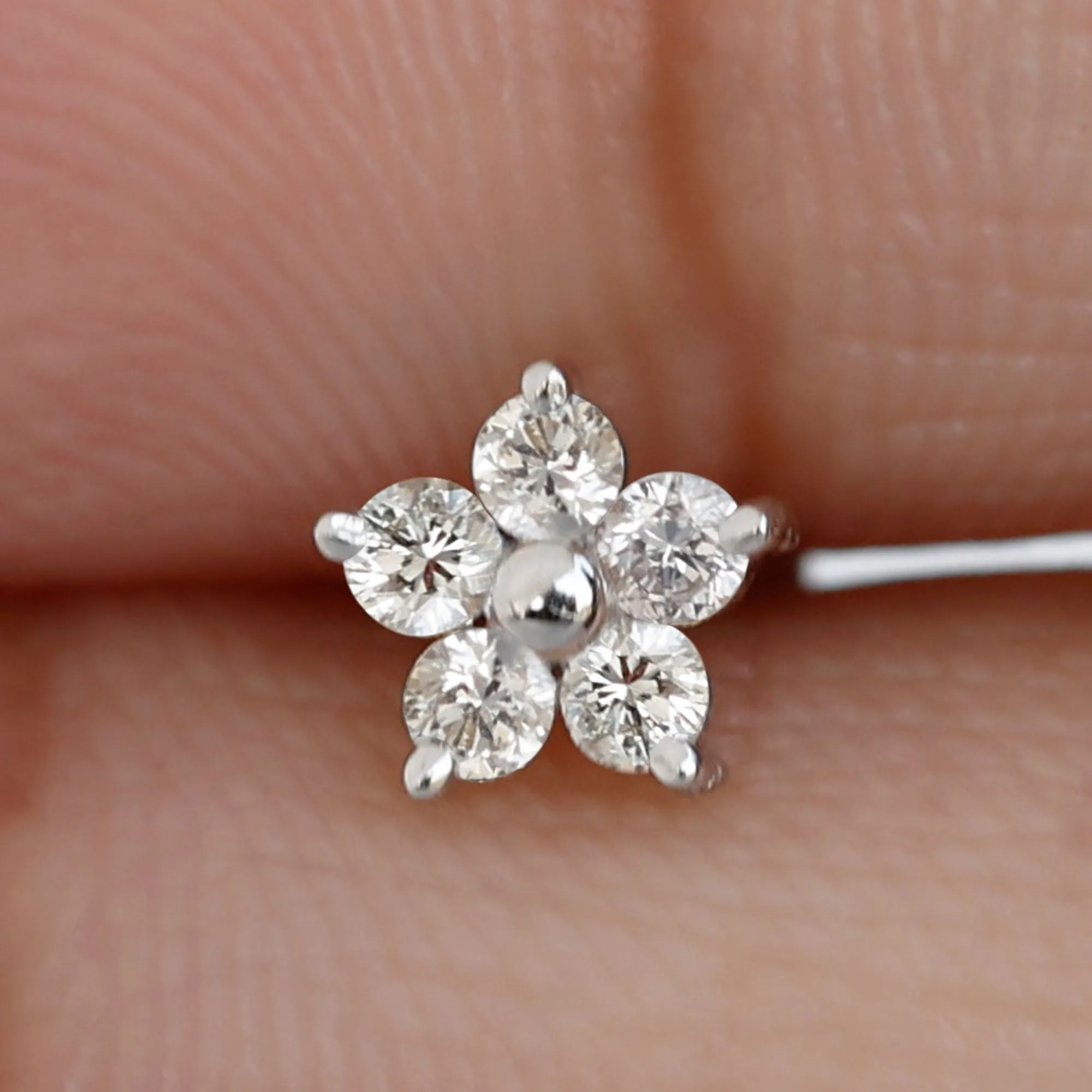 Round Moissanite Simple Flower Earring for Conch Piercing
