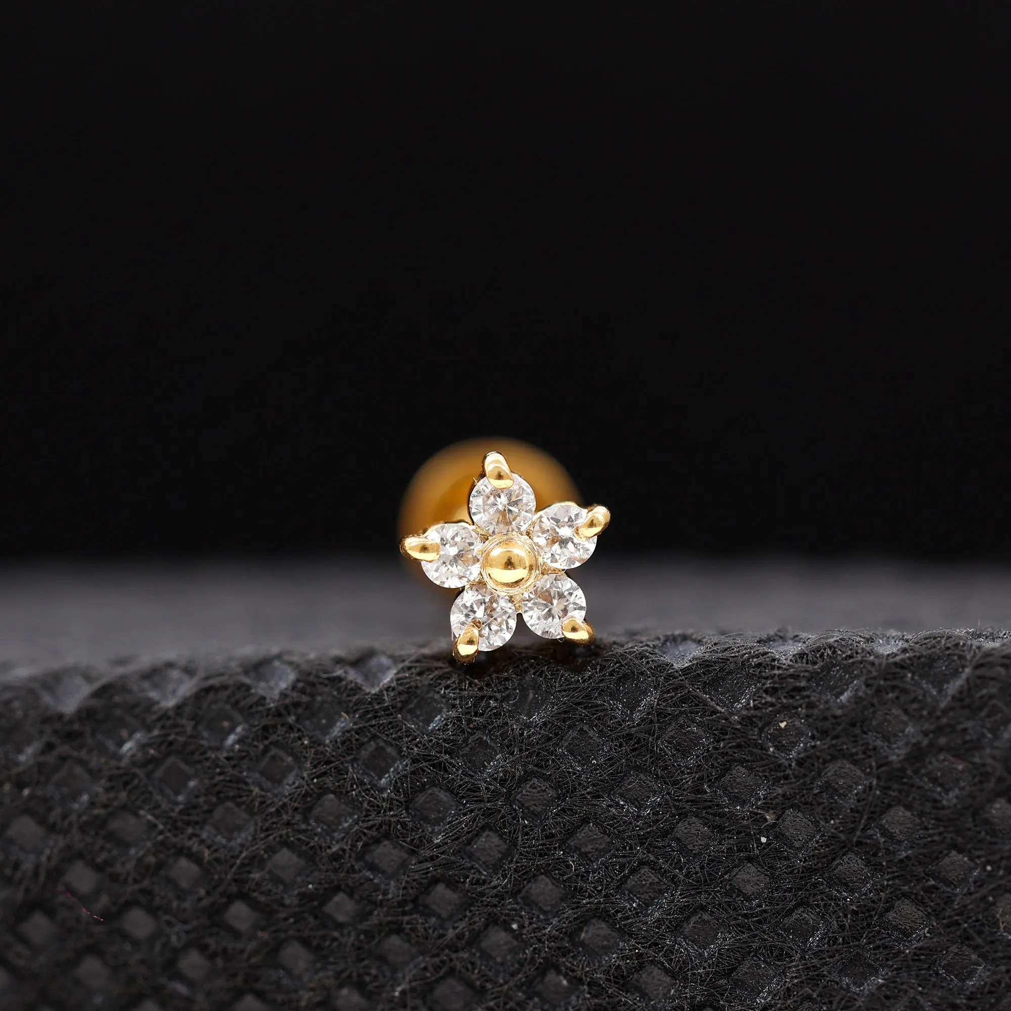 Round Moissanite Simple Flower Earring for Conch Piercing