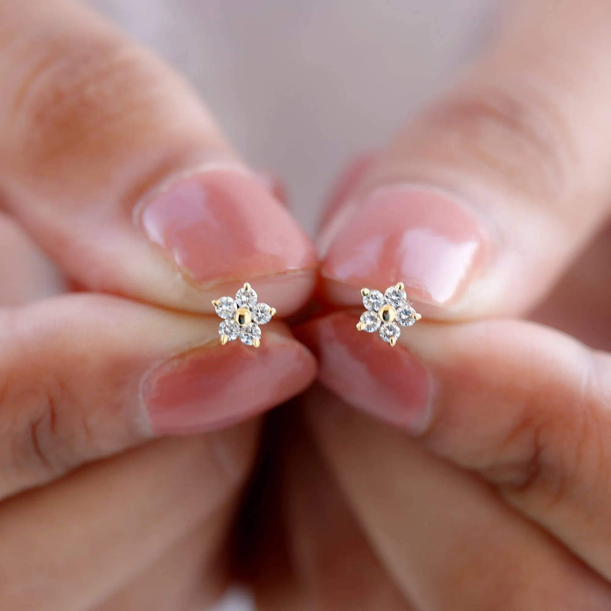 Round Moissanite Simple Flower Earring for Conch Piercing