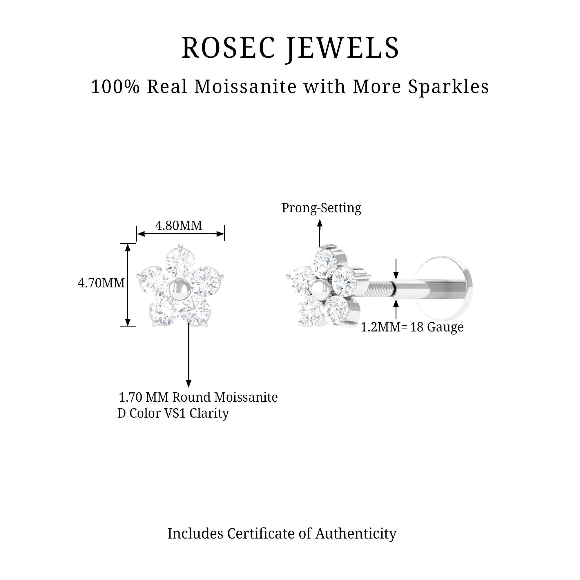 Round Moissanite Simple Flower Earring for Conch Piercing