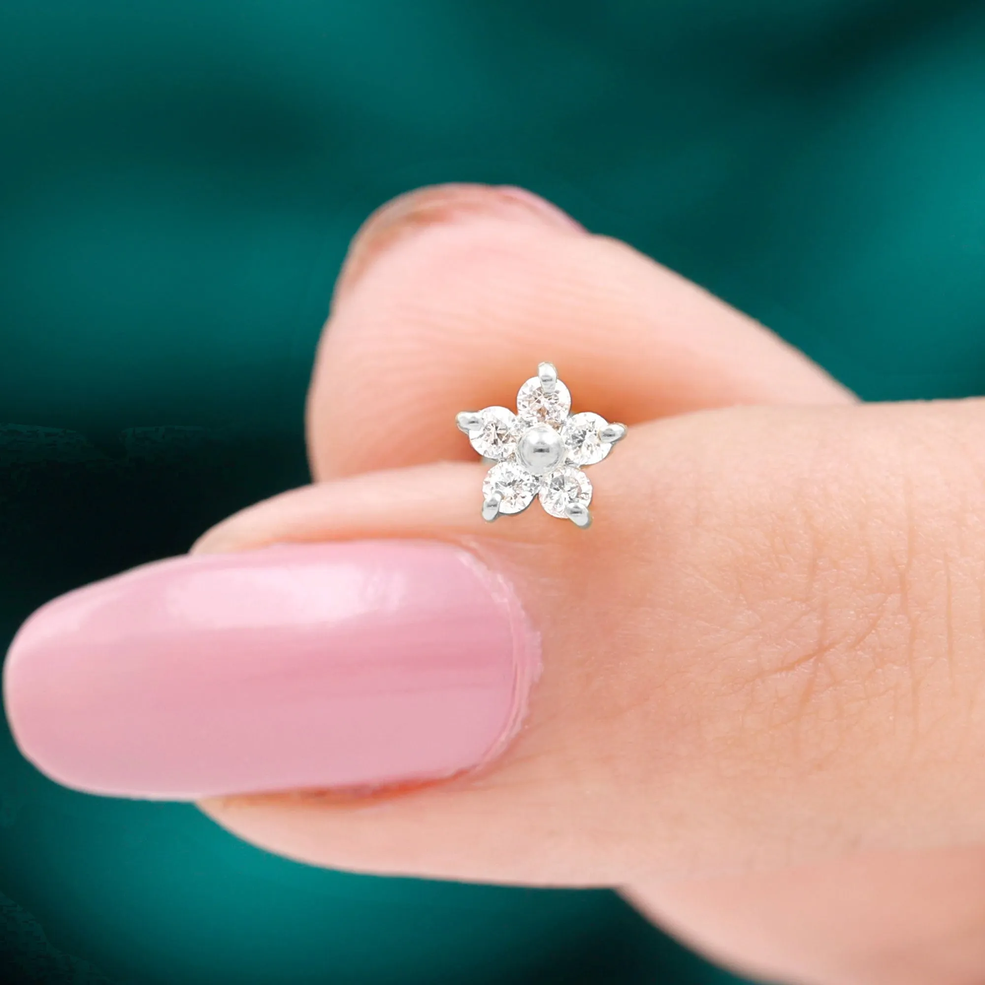 Round Moissanite Simple Flower Earring for Conch Piercing