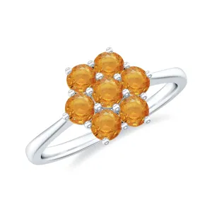 Round Orange Sapphire Flower Cluster Engagement Ring