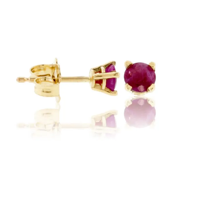 Round Red Emerald Stud Earrings
