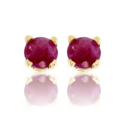 Round Red Emerald Stud Earrings