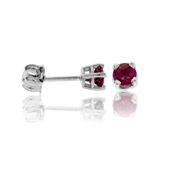 Round Red Emerald Stud Earrings