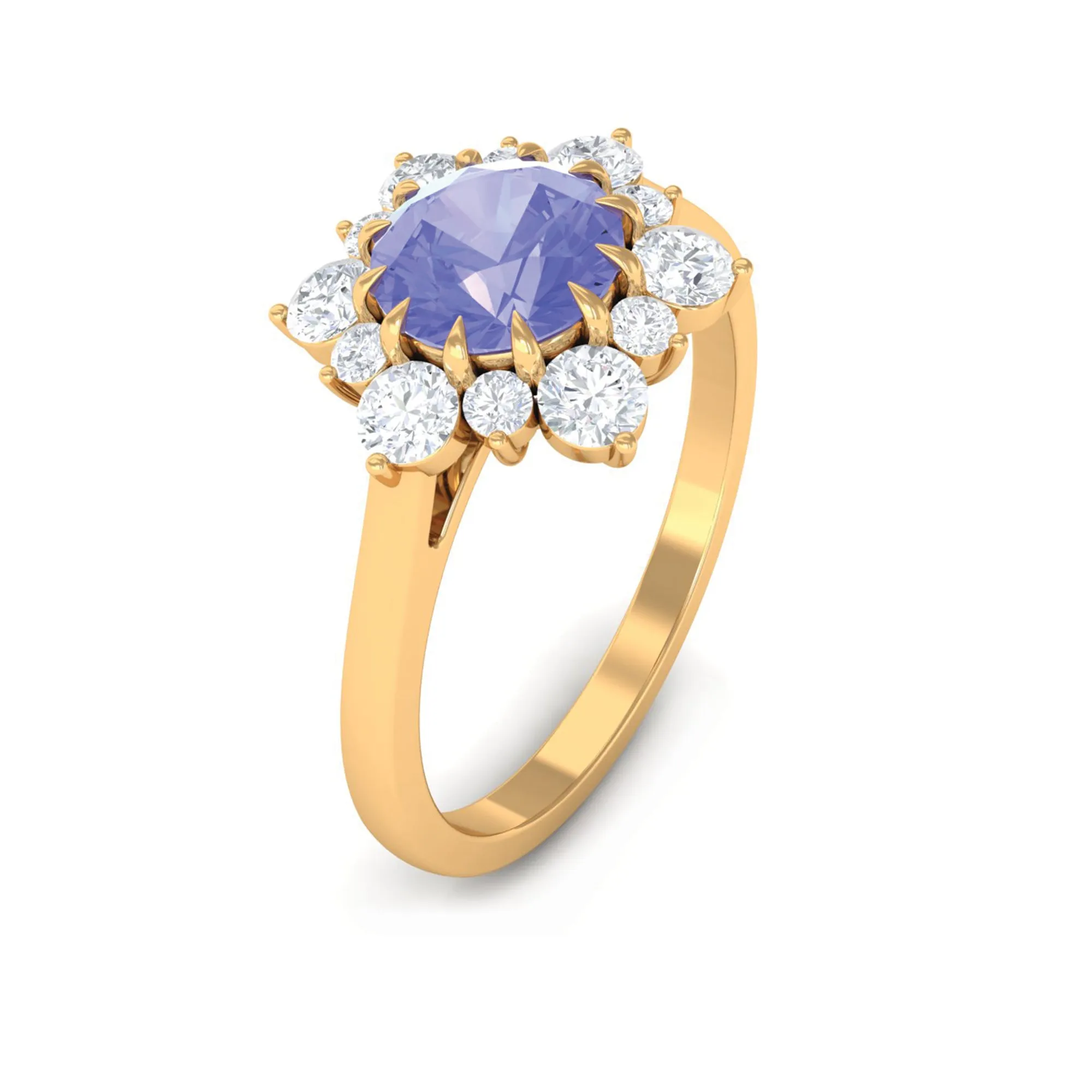 Round Tanzanite Classic Halo Engagement Ring with Diamond