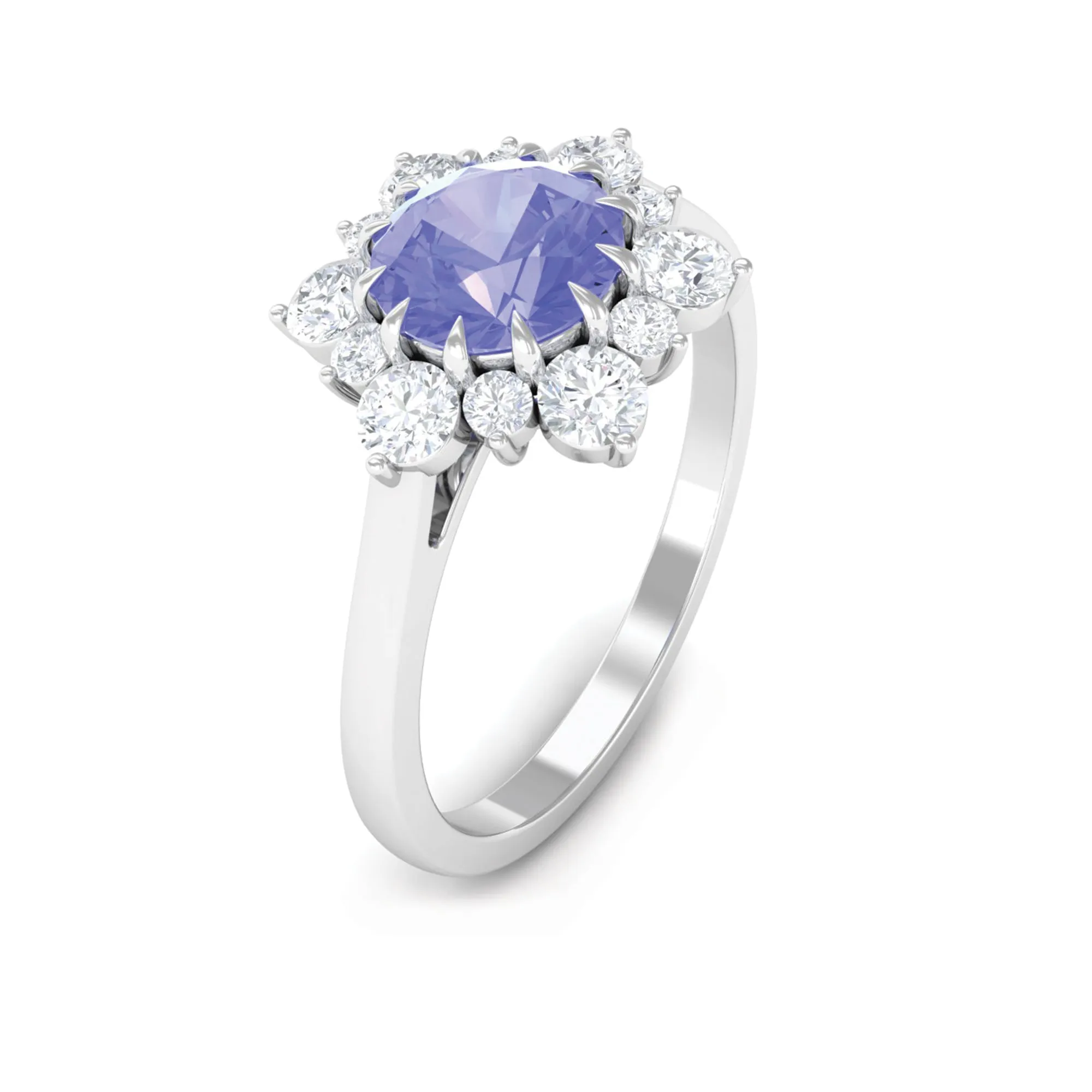 Round Tanzanite Classic Halo Engagement Ring with Diamond