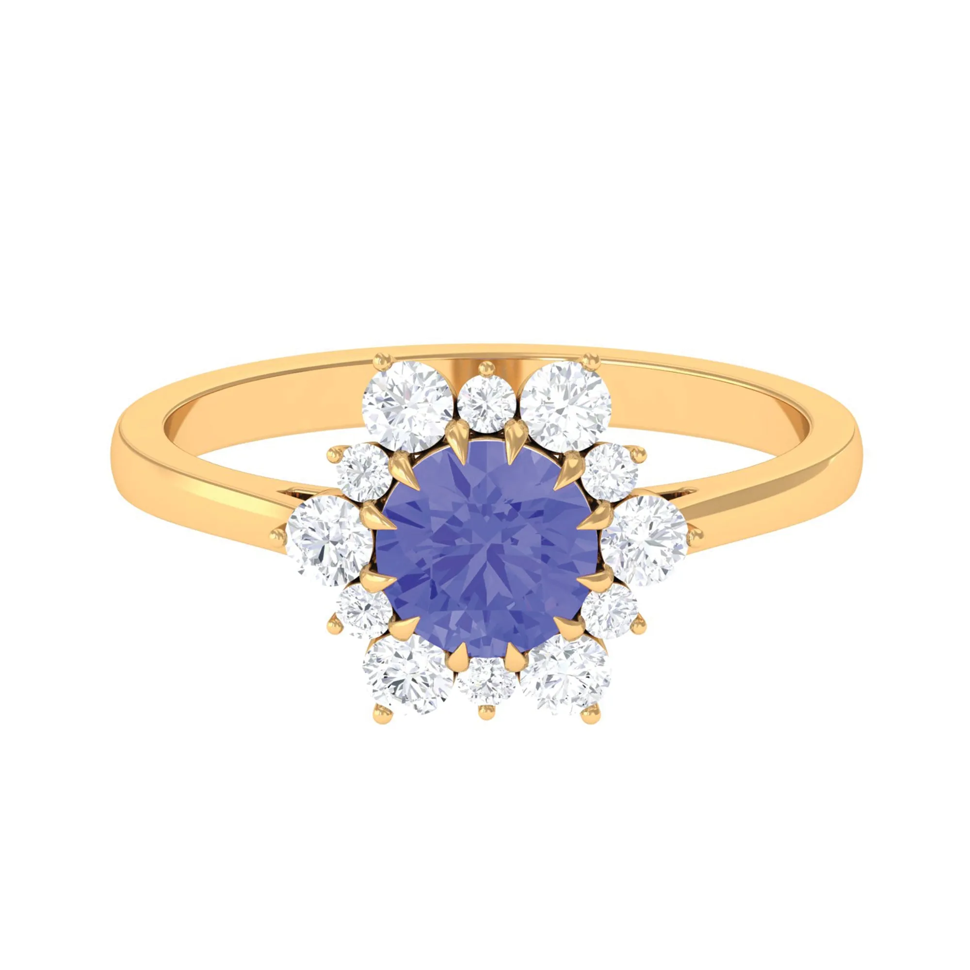 Round Tanzanite Classic Halo Engagement Ring with Diamond