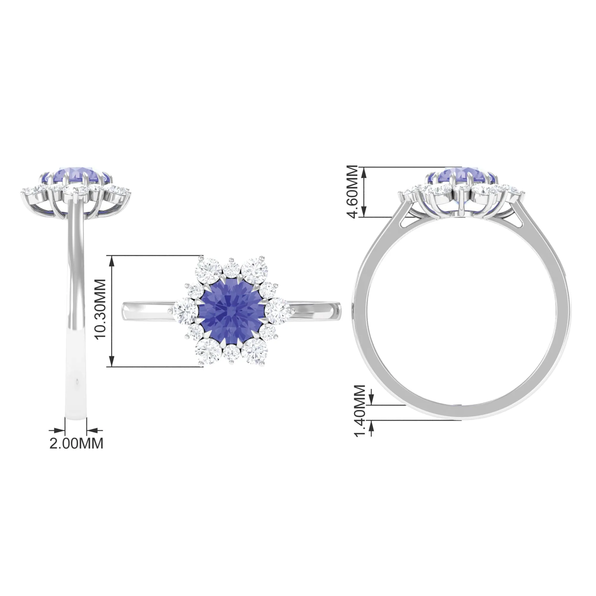 Round Tanzanite Classic Halo Engagement Ring with Diamond