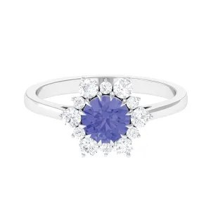 Round Tanzanite Classic Halo Engagement Ring with Diamond
