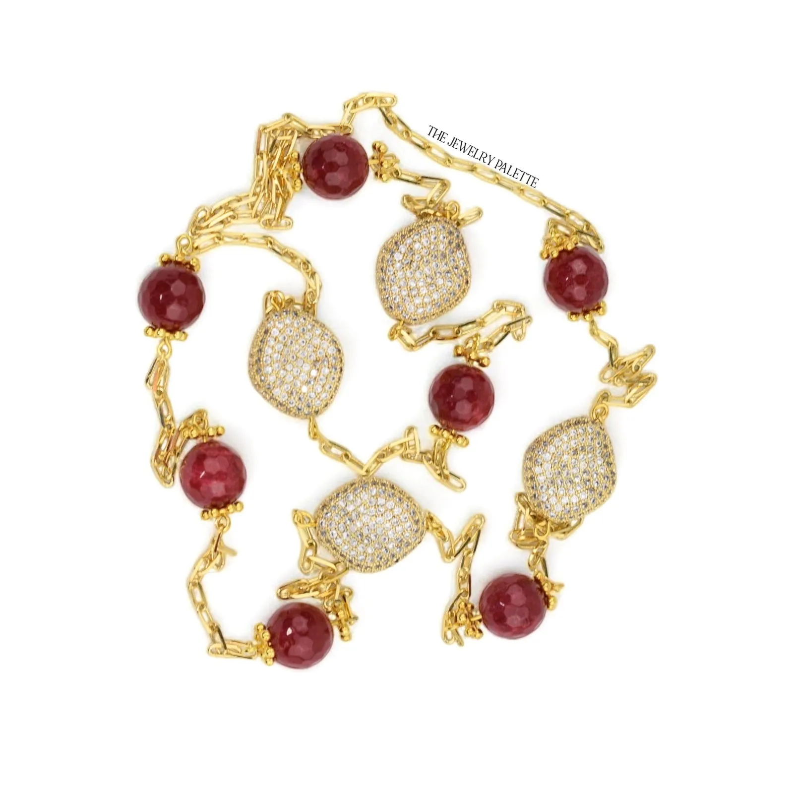 Roxanne maroon gemstones and gold chain necklace