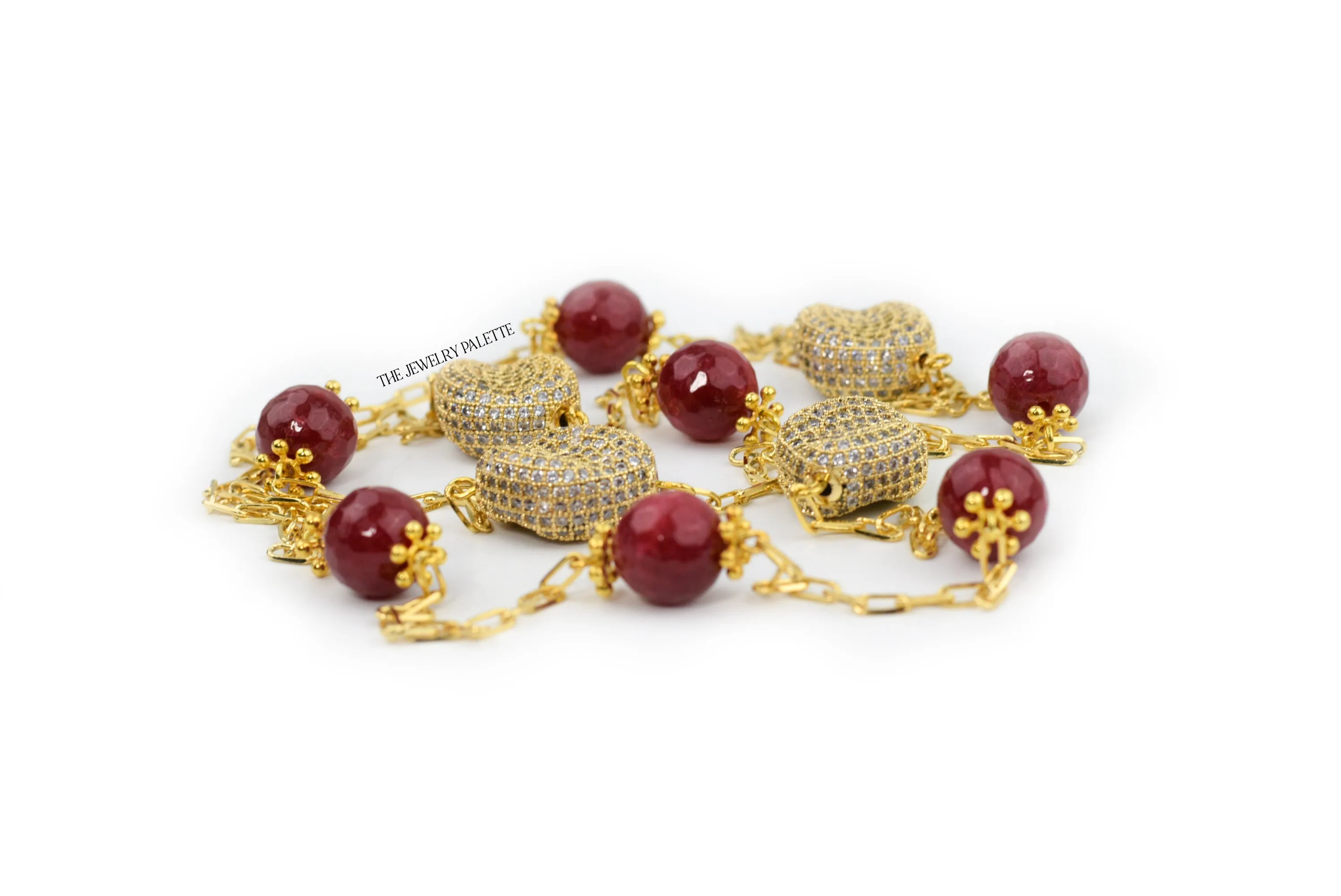 Roxanne maroon gemstones and gold chain necklace