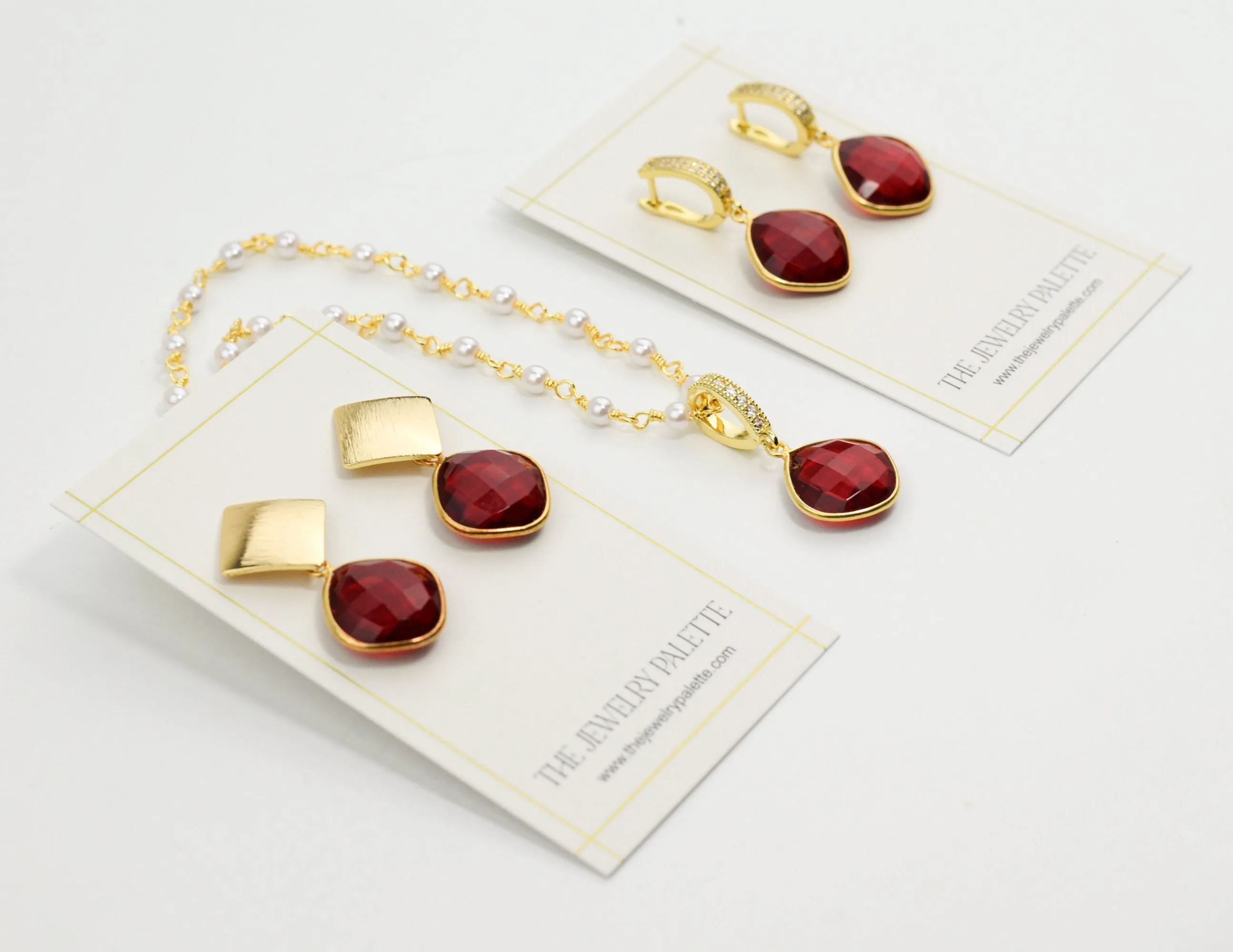 Roxanne maroon gemstones and gold chain necklace