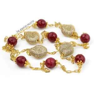 Roxanne maroon gemstones and gold chain necklace