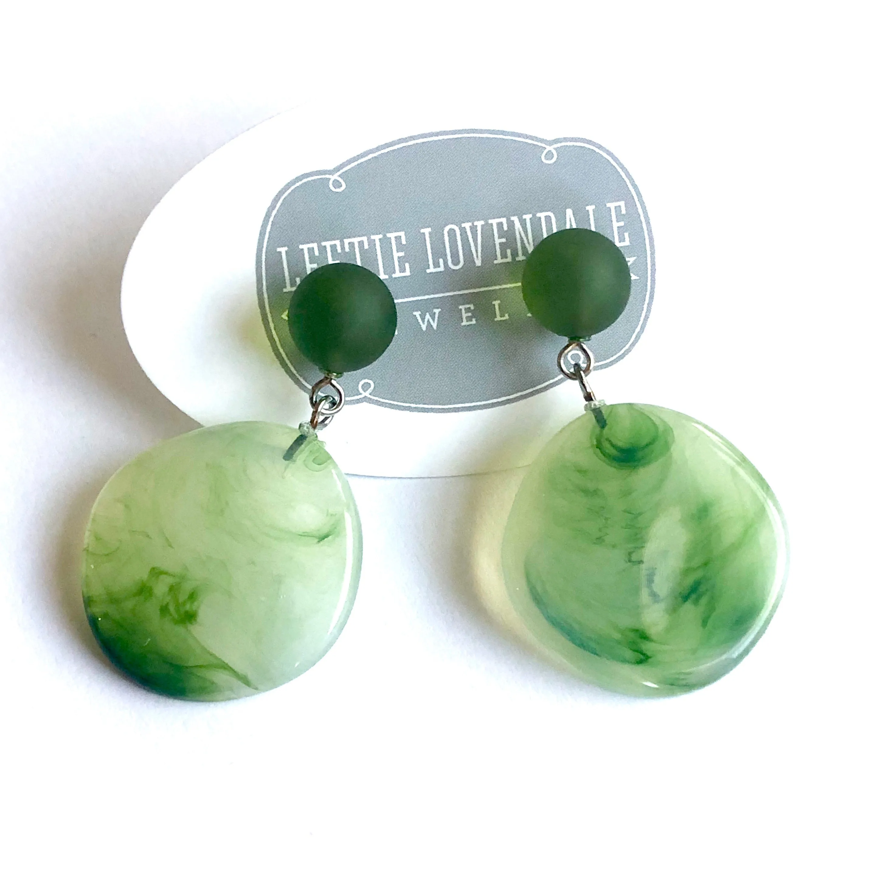 Sage Green Marbled Lucite Geo Drop Sarah Earrings