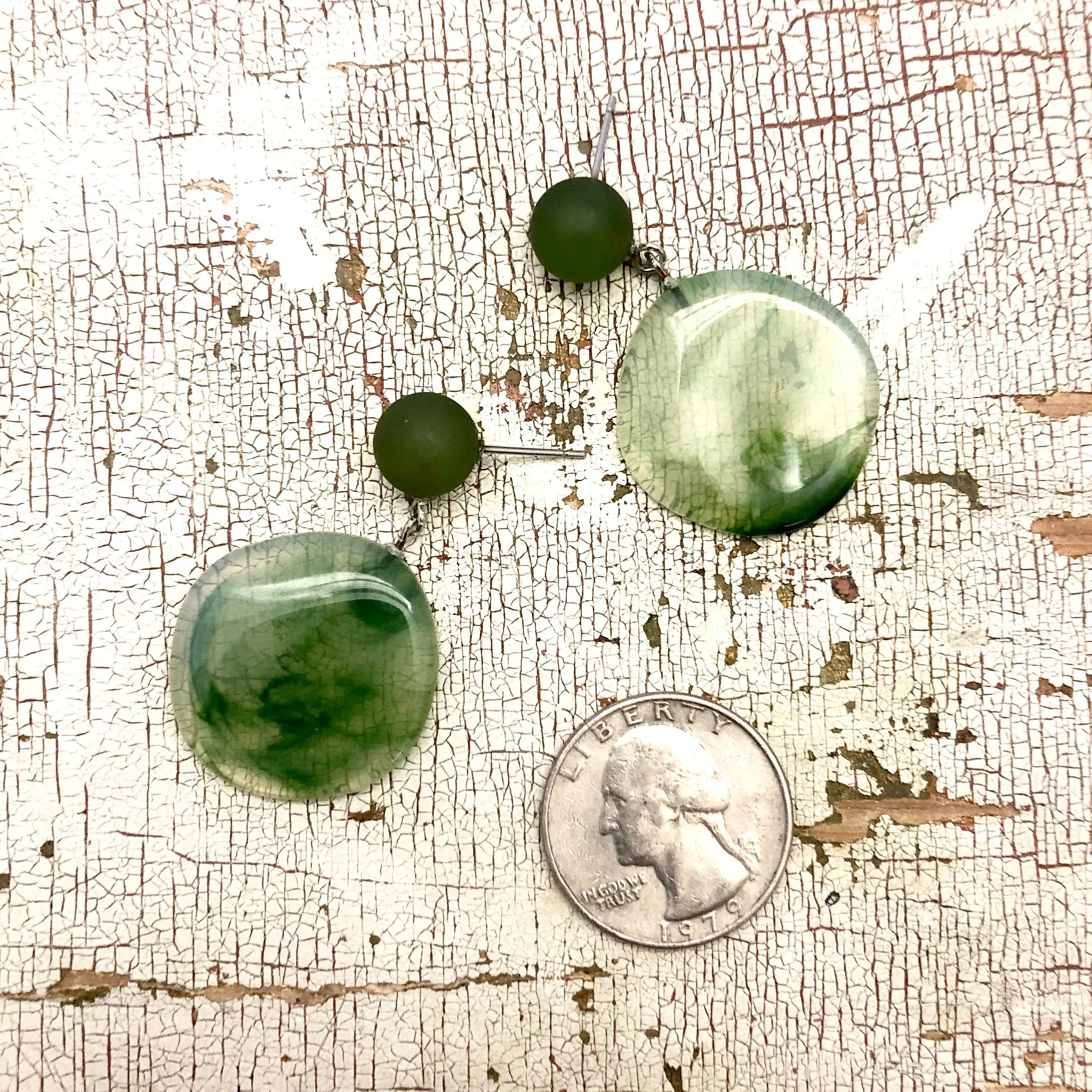 Sage Green Marbled Lucite Geo Drop Sarah Earrings