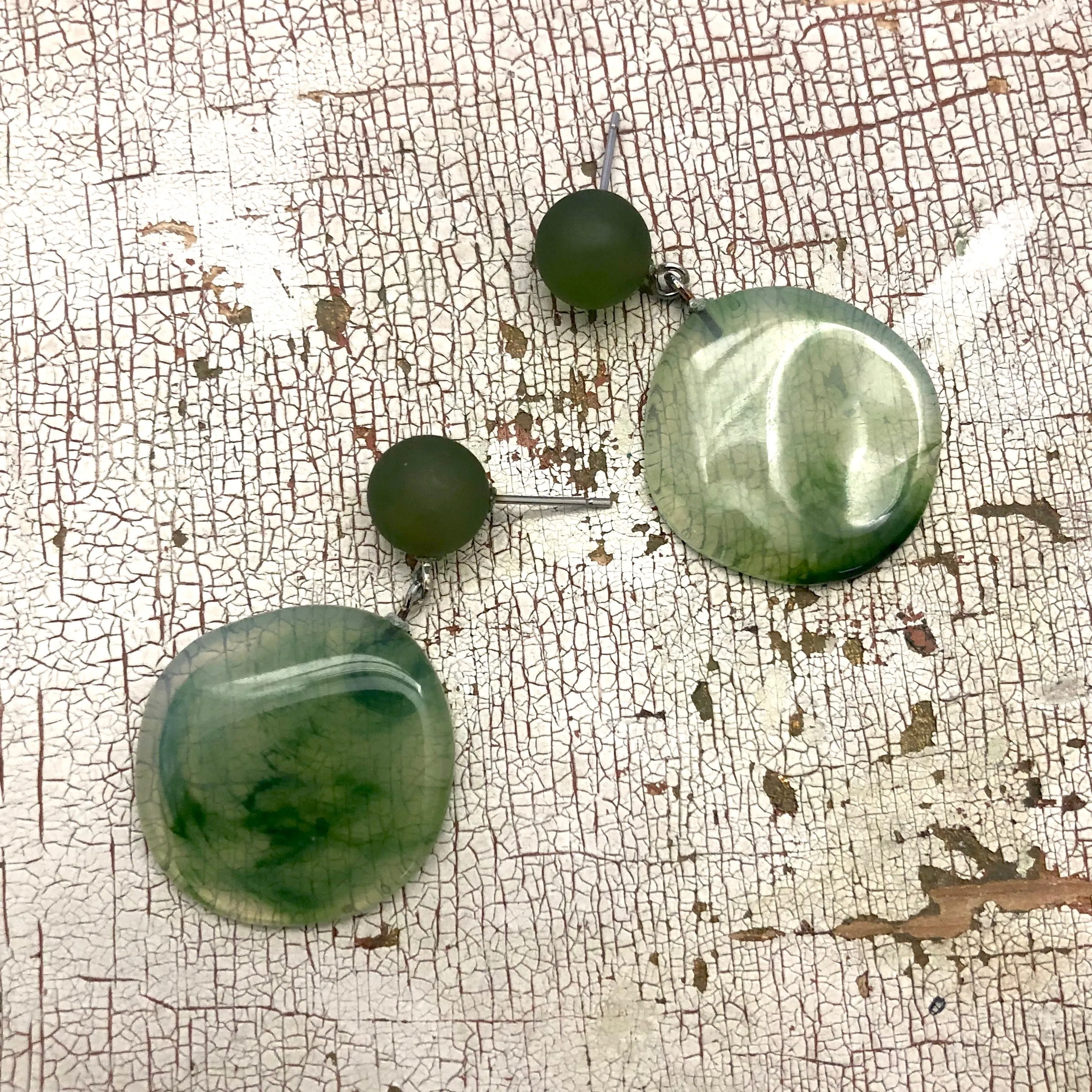 Sage Green Marbled Lucite Geo Drop Sarah Earrings