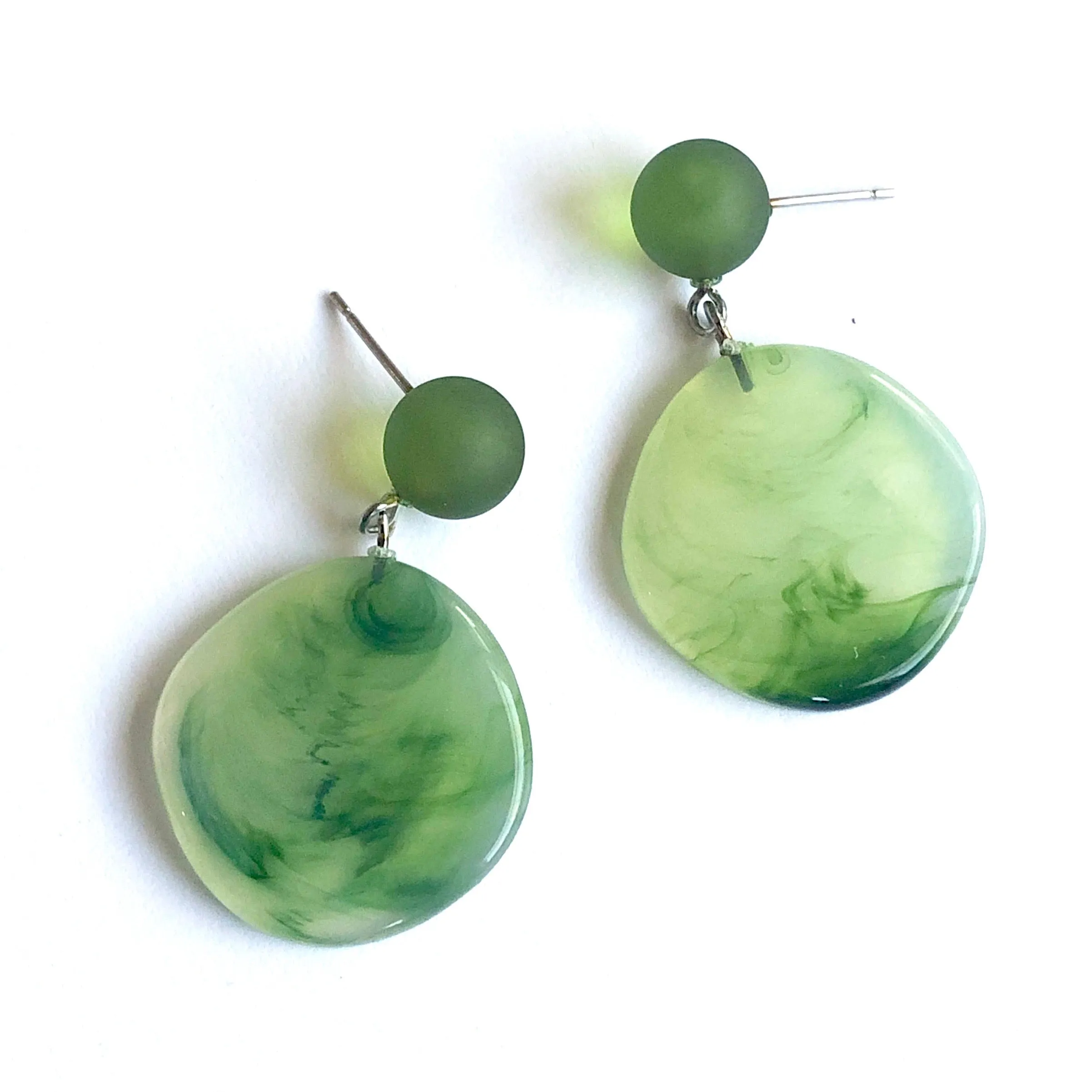 Sage Green Marbled Lucite Geo Drop Sarah Earrings