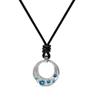 Santorini Long Black Leather Cord Necklace with London Blue Topaz and Diamonds
