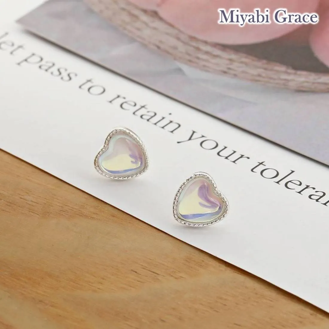 Silver Clear Crystal Heart Invisible Clip On Stud Earrings
