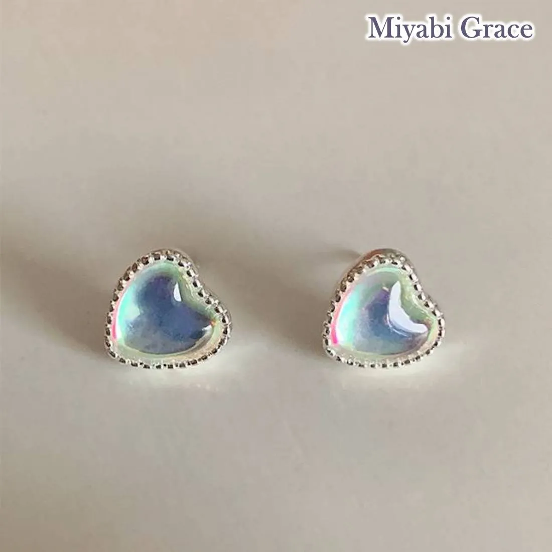 Silver Clear Crystal Heart Invisible Clip On Stud Earrings