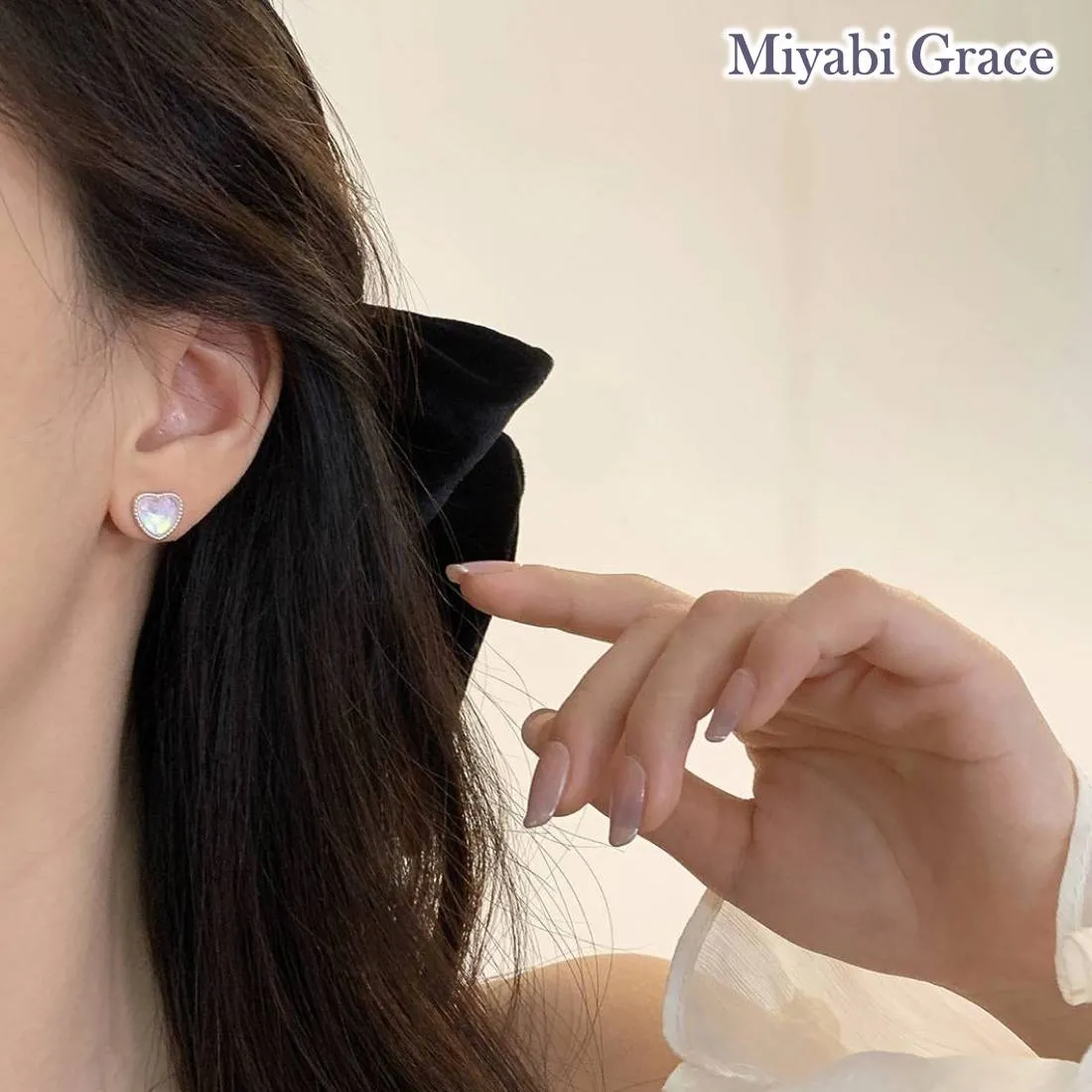 Silver Clear Crystal Heart Invisible Clip On Stud Earrings