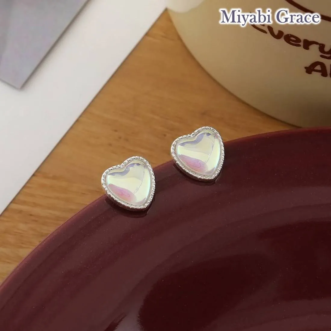 Silver Clear Crystal Heart Invisible Clip On Stud Earrings