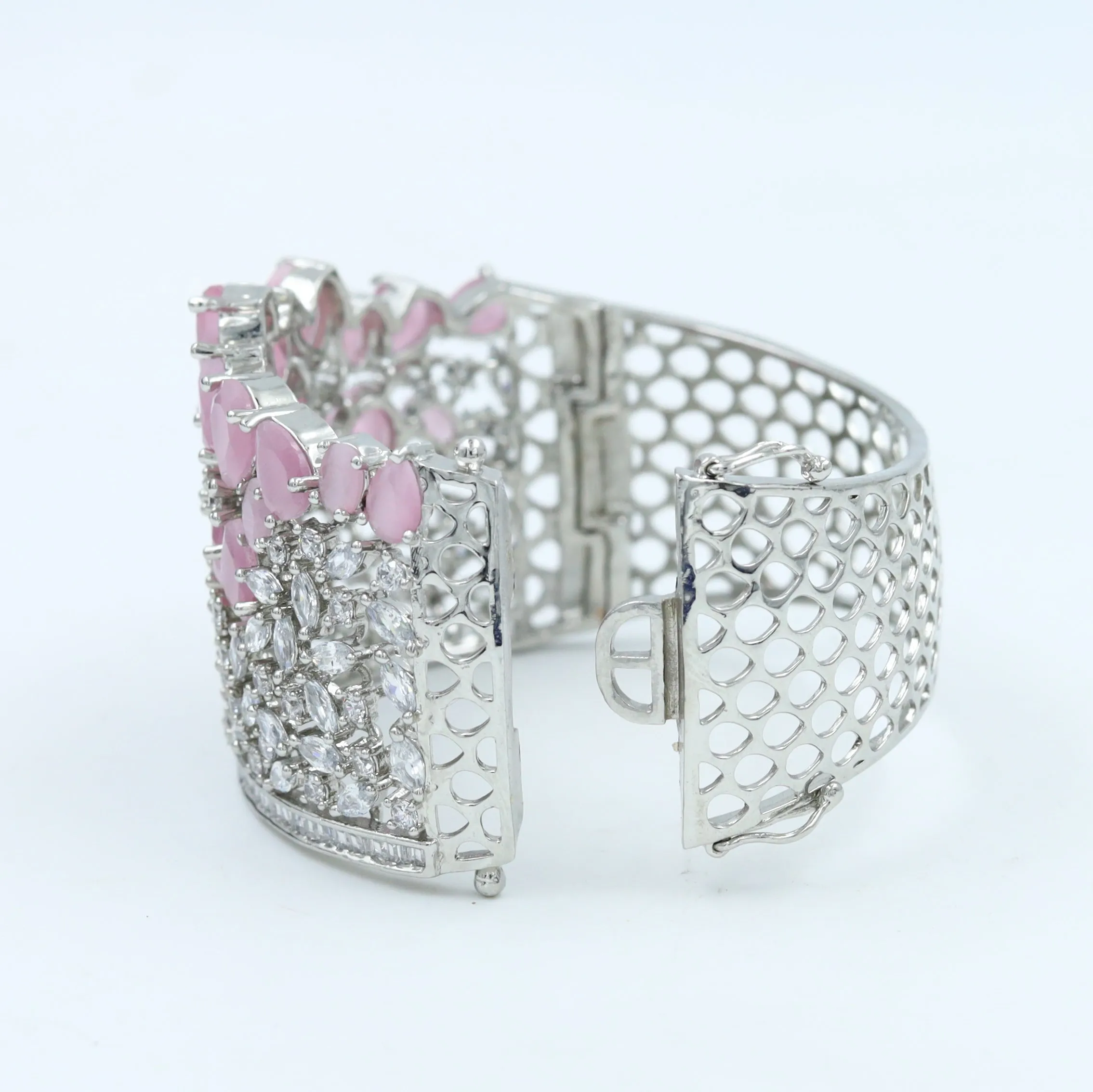 Silver Plated Zircon/ AD Pink Bracelet 12453-8895