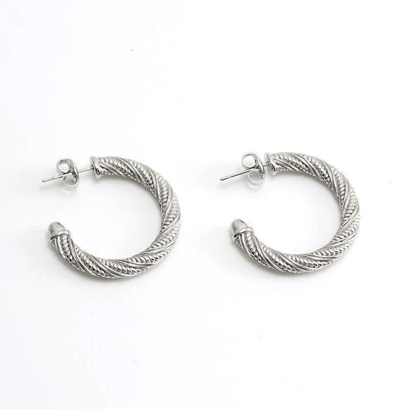 Silver Twisted Rope Hoop Earrings