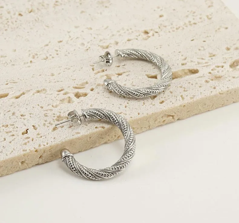Silver Twisted Rope Hoop Earrings