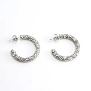 Silver Twisted Rope Hoop Earrings