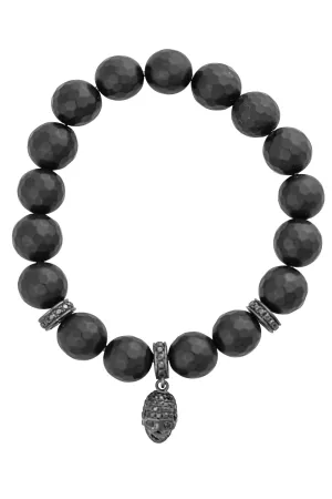 Skull Charm Onyx Bead Bracelet