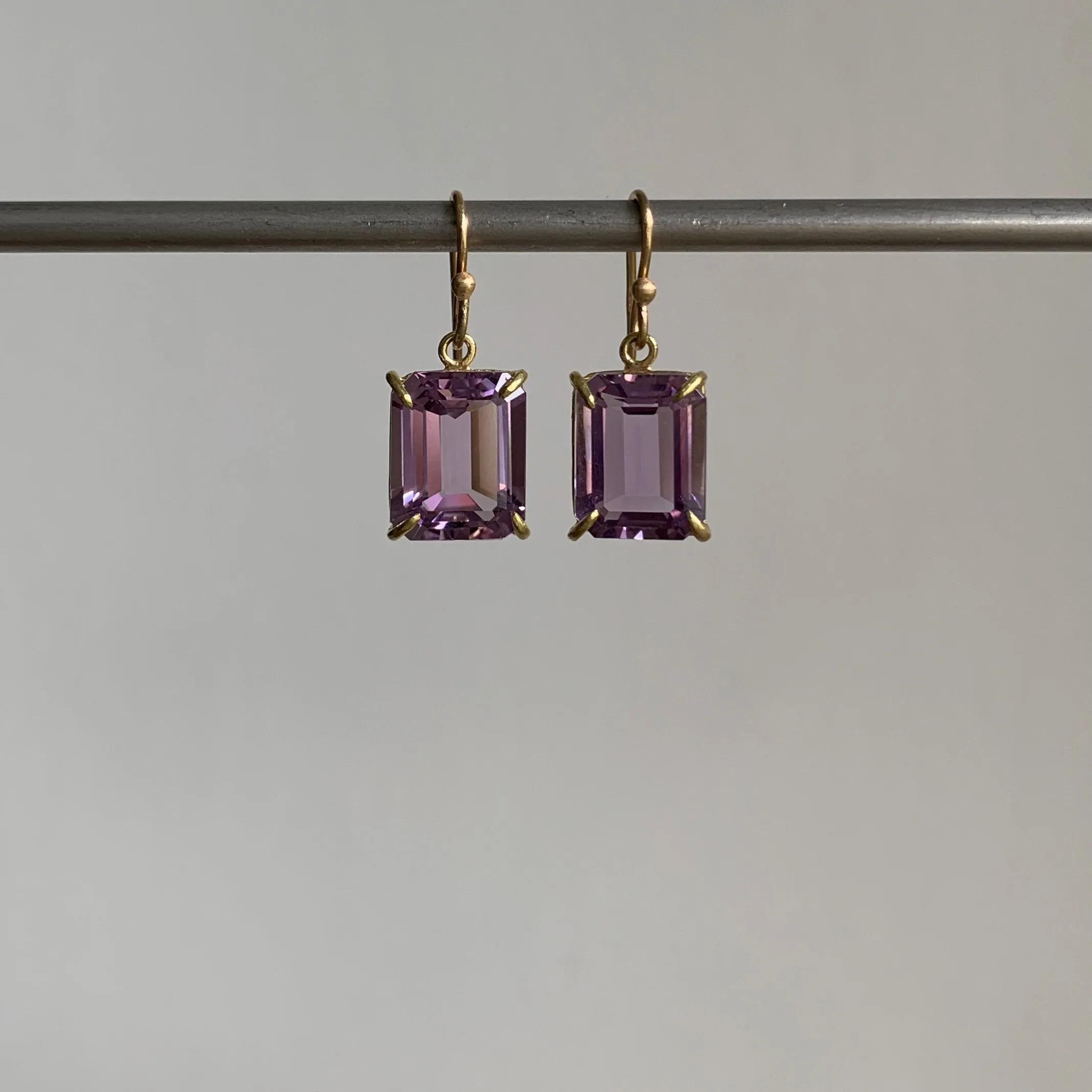 Small Emerald Cut Lavender Amethyst Earrings