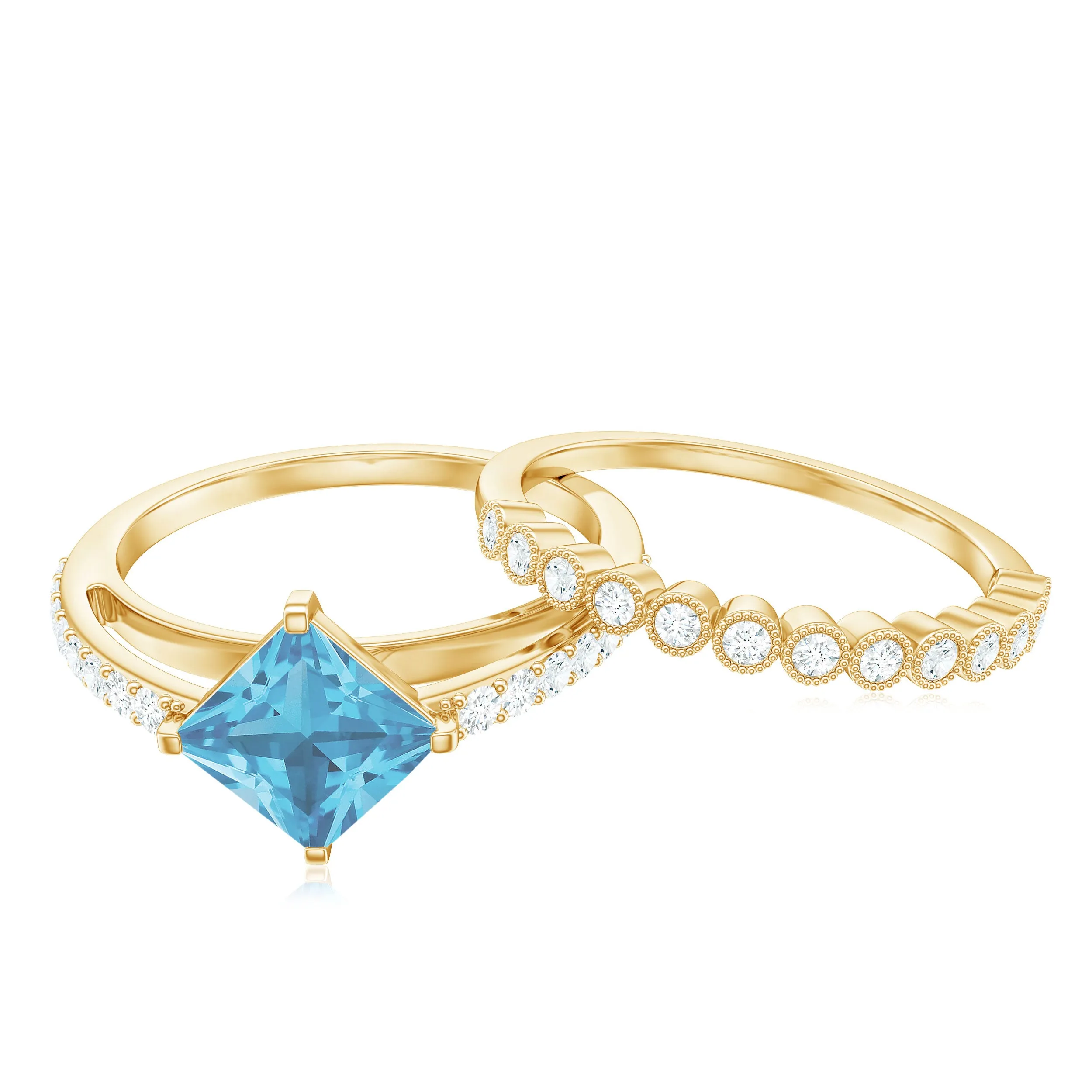 Solitaire Swiss Blue Topaz and Diamond Ring Set
